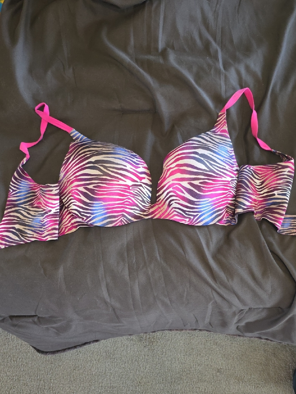 Victoria's Secret Zebra-Print T-Shirt Bra in Hot Pink and Blue